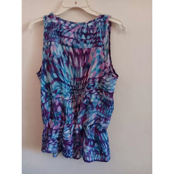 🩷A.n.a Blouse Women's Sz Small, Bold Colorful Sleeveless Boho Ruffle Multicolor - Picture 5 of 9